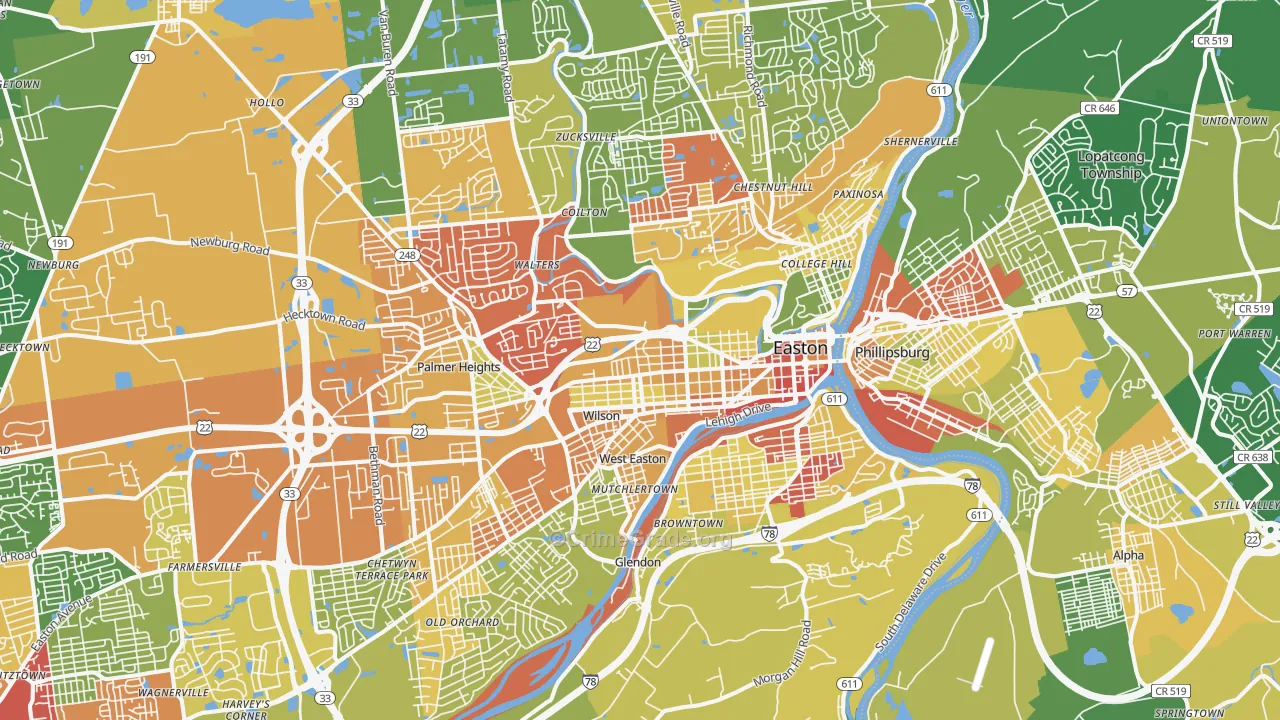 Easton, PA Map of Drug-Related Crime Rates