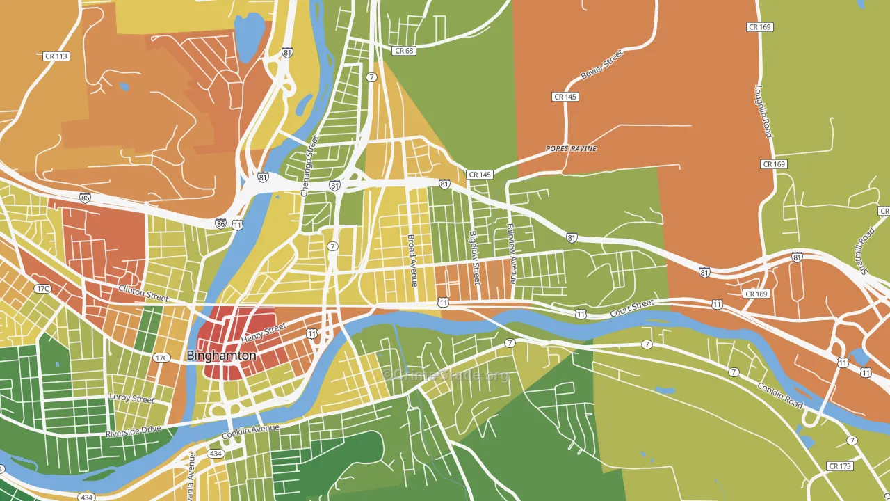 Eastside, Binghamton, NY Map of Drug-Related Crime Rates