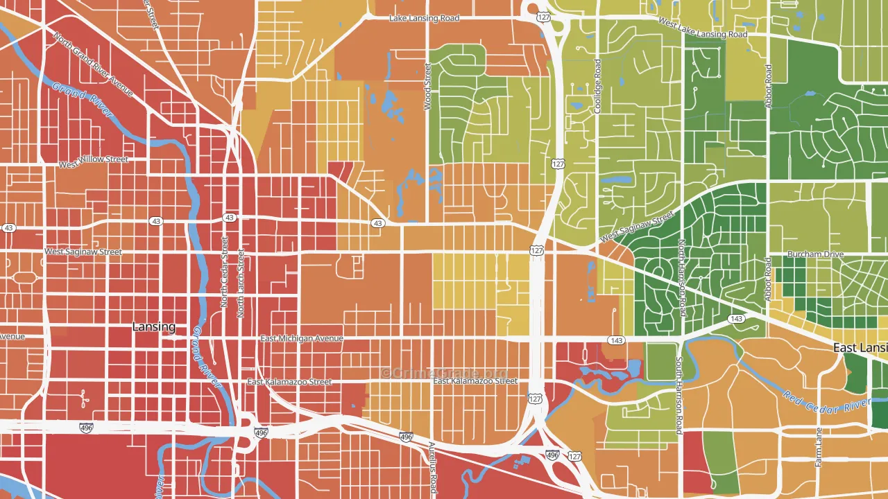 Eastside Lansing, Lansing, MI Map of Drug-Related Crime Rates