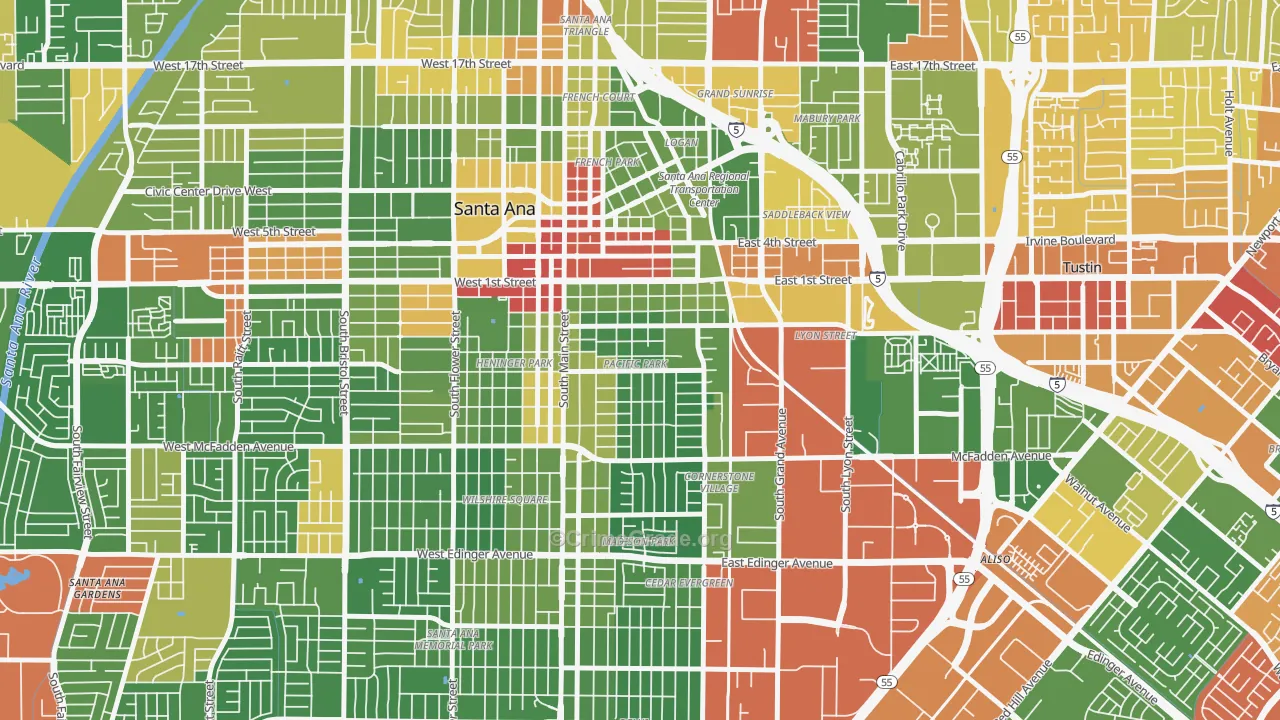 Eastside Santa Ana, Santa Ana, CA Map of Drug-Related Crime Rates