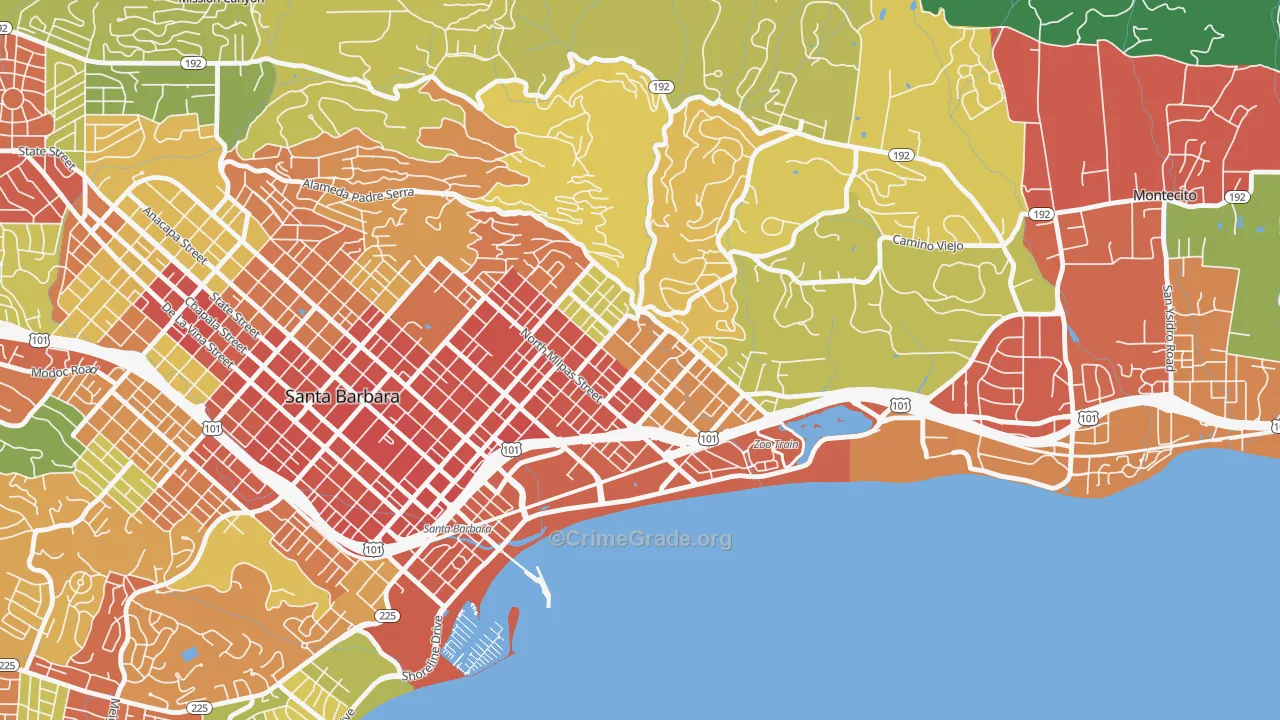 Eastside Santa Barbara, Santa Barbara, CA Map of Drug-Related Crime Rates