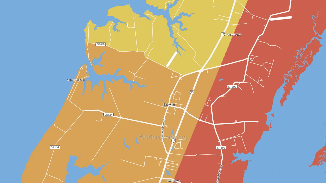 Eastville, VA Map of Drug-Related Crime Rates