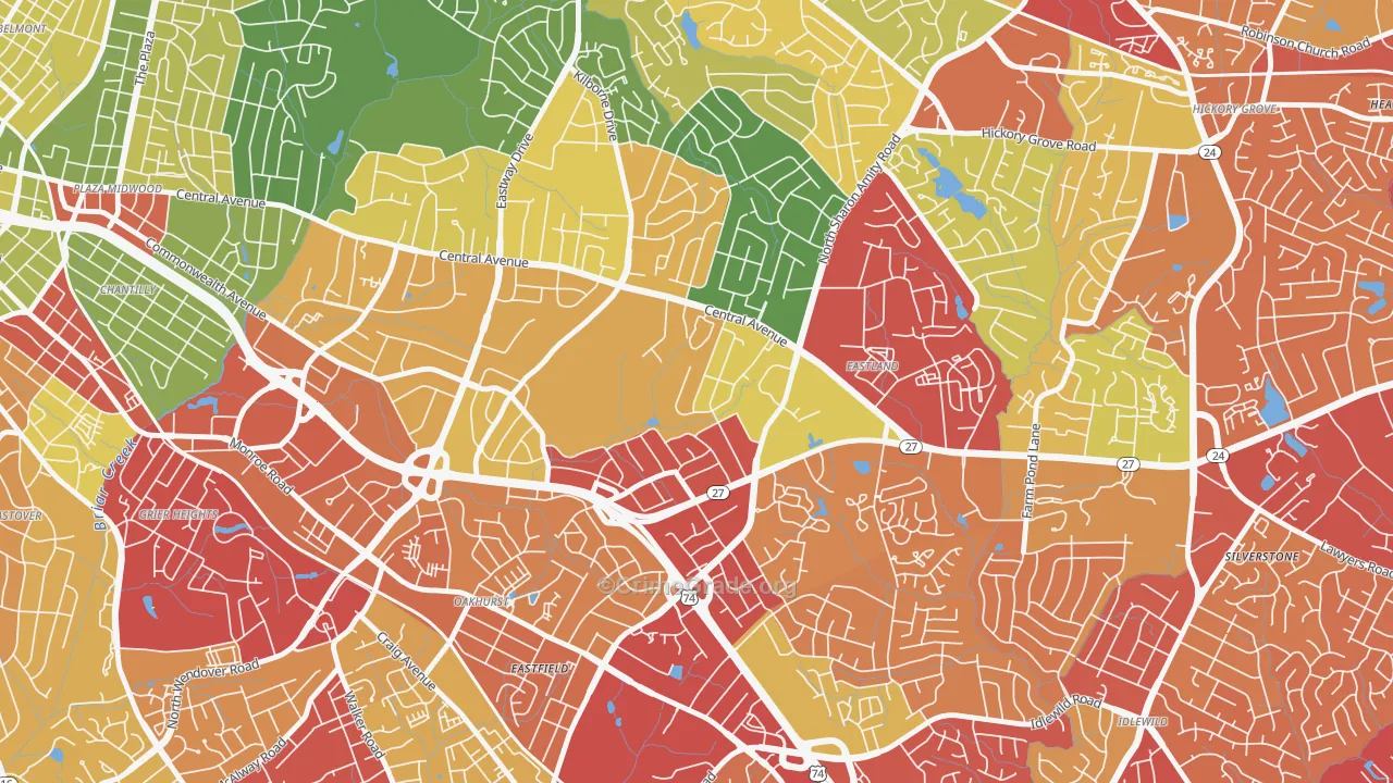 Eastway-Sheffield Park, Charlotte, NC Map of Drug-Related Crime Rates