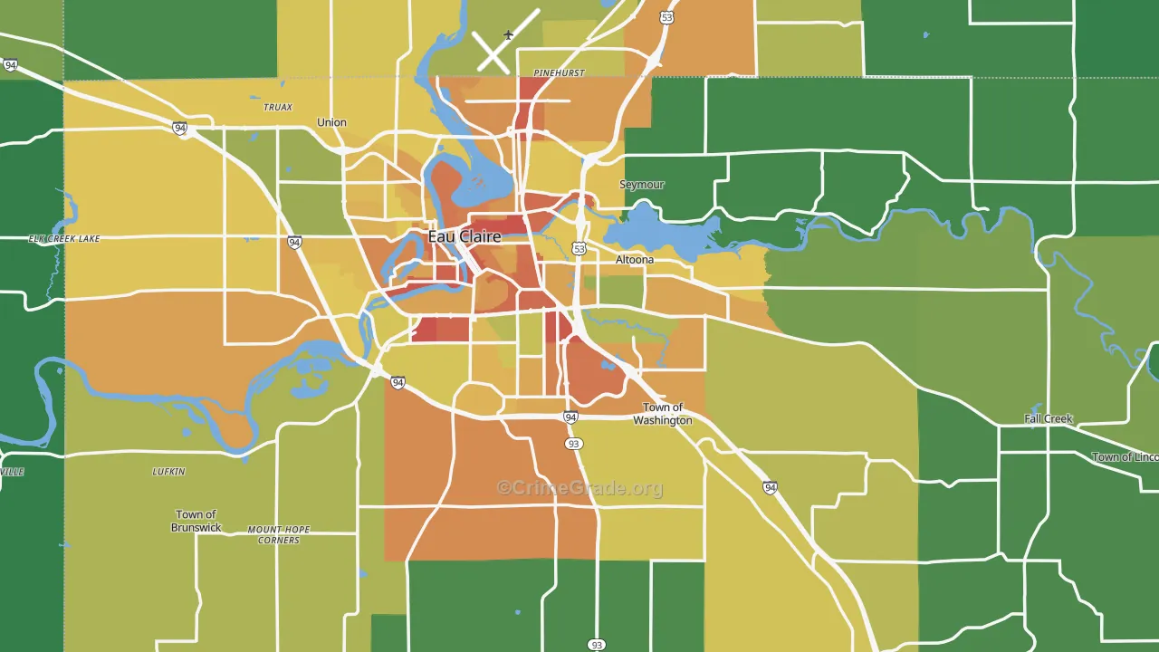 Eau Claire County, WI Map of Drug-Related Crime Rates