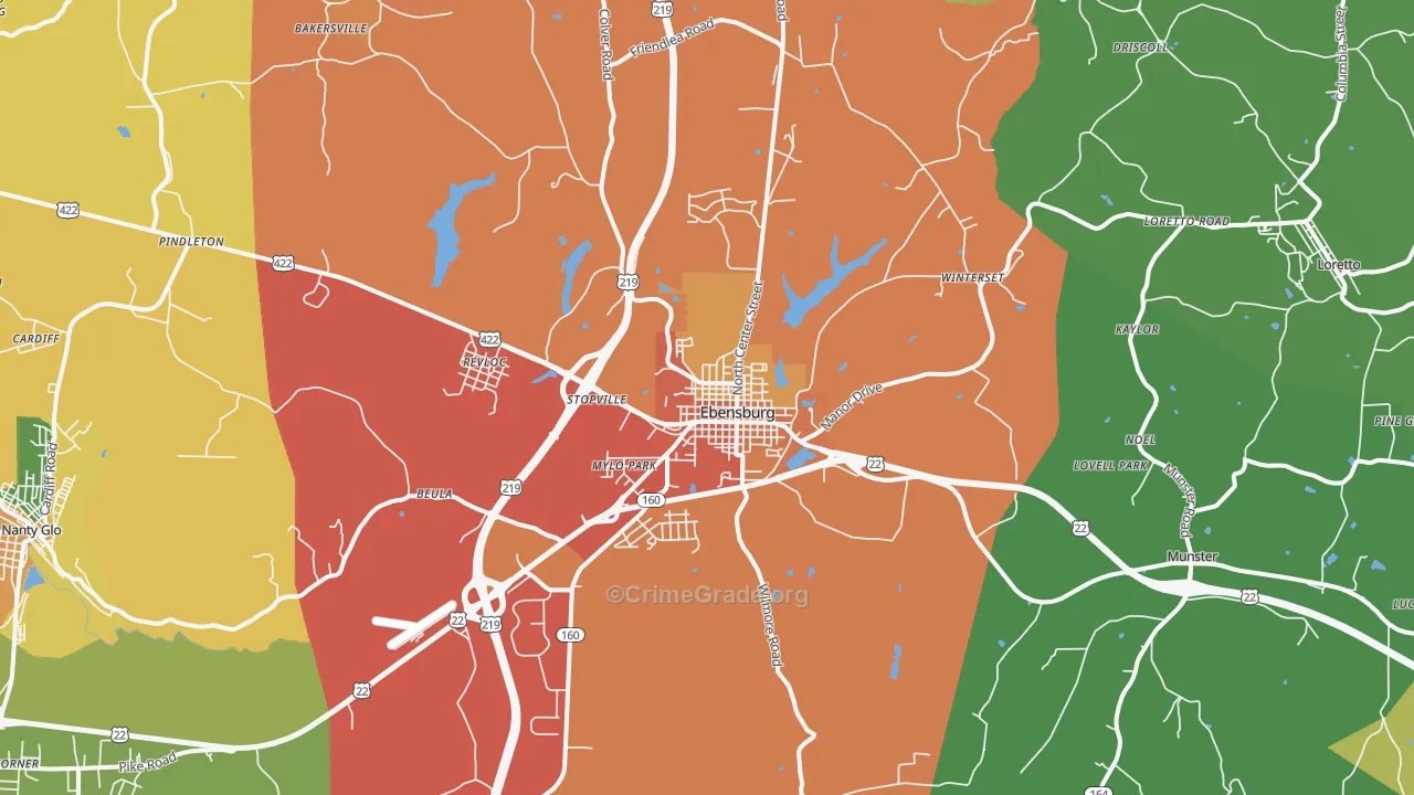 Ebensburg, PA Map of Drug-Related Crime Rates