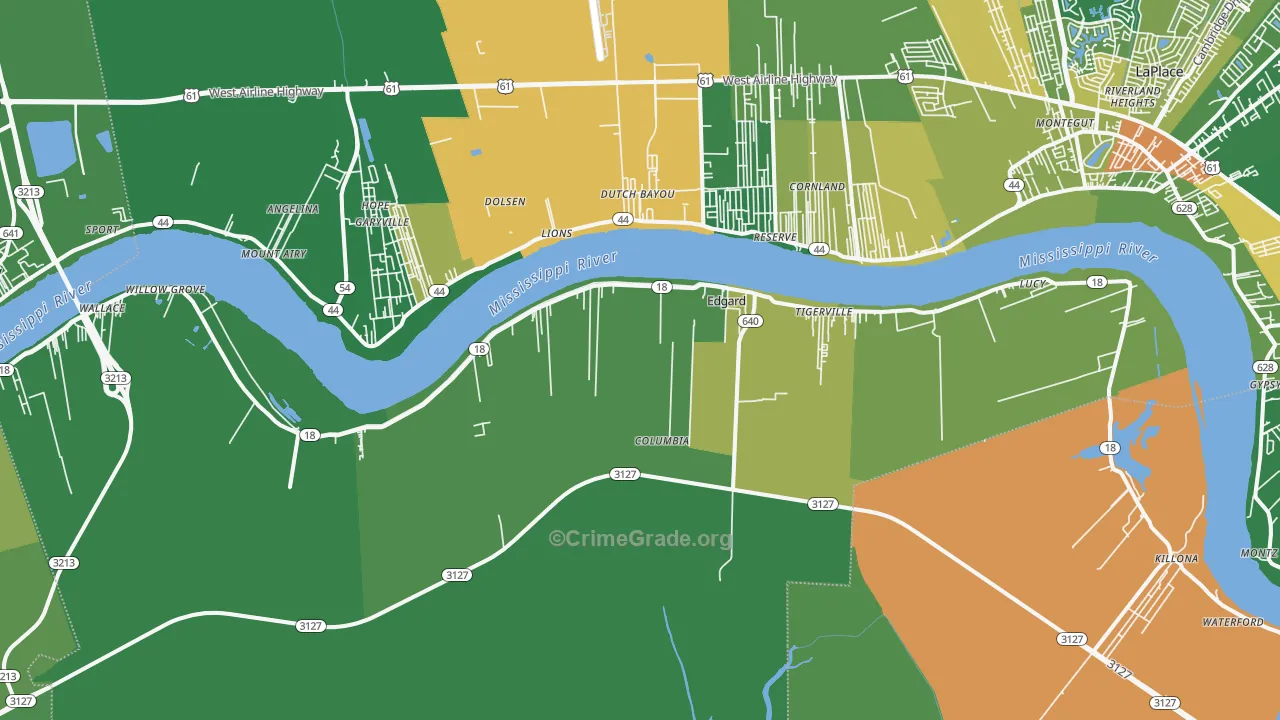 Edgard, LA Map of Drug-Related Crime Rates