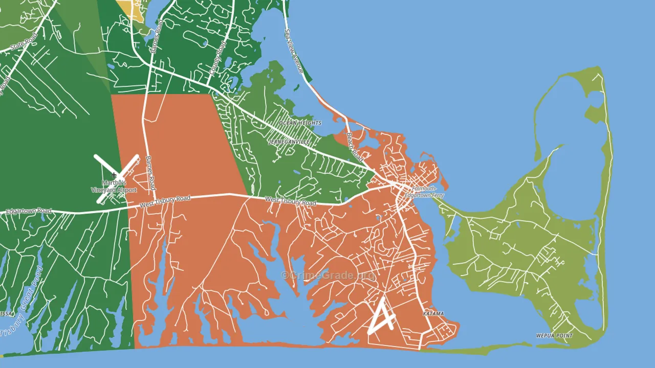 Edgartown, MA Map of Drug-Related Crime Rates