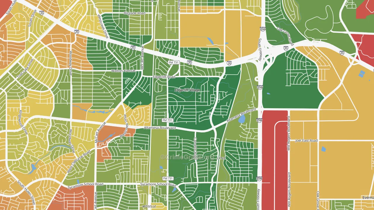 Edgecliff Village, TX Map of Drug-Related Crime Rates
