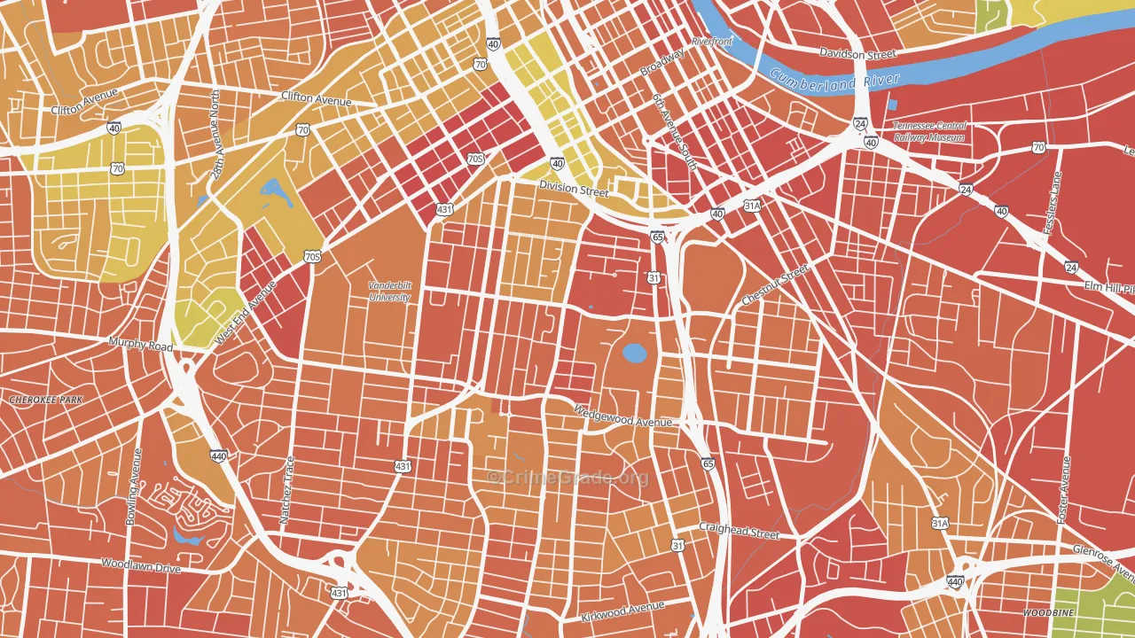 Edgehill, Nashville, TN Map of Drug-Related Crime Rates