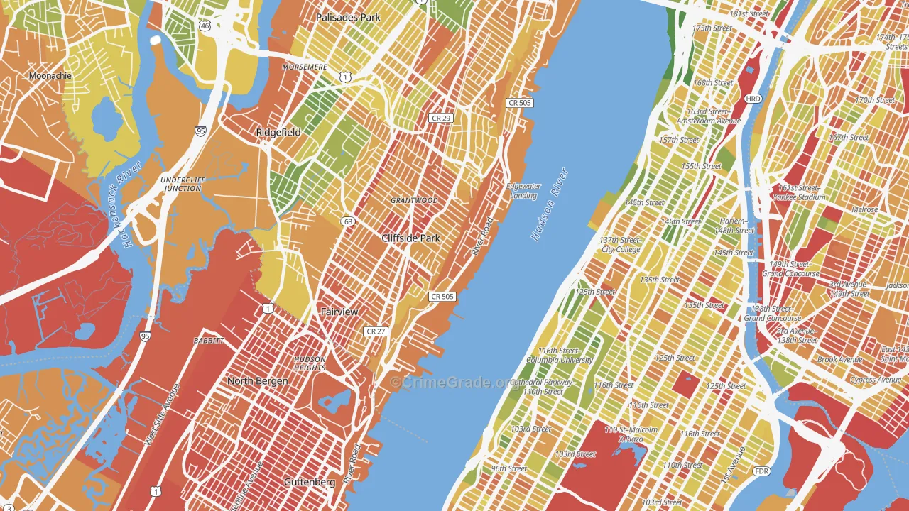Edgewater, NJ Map of Drug-Related Crime Rates