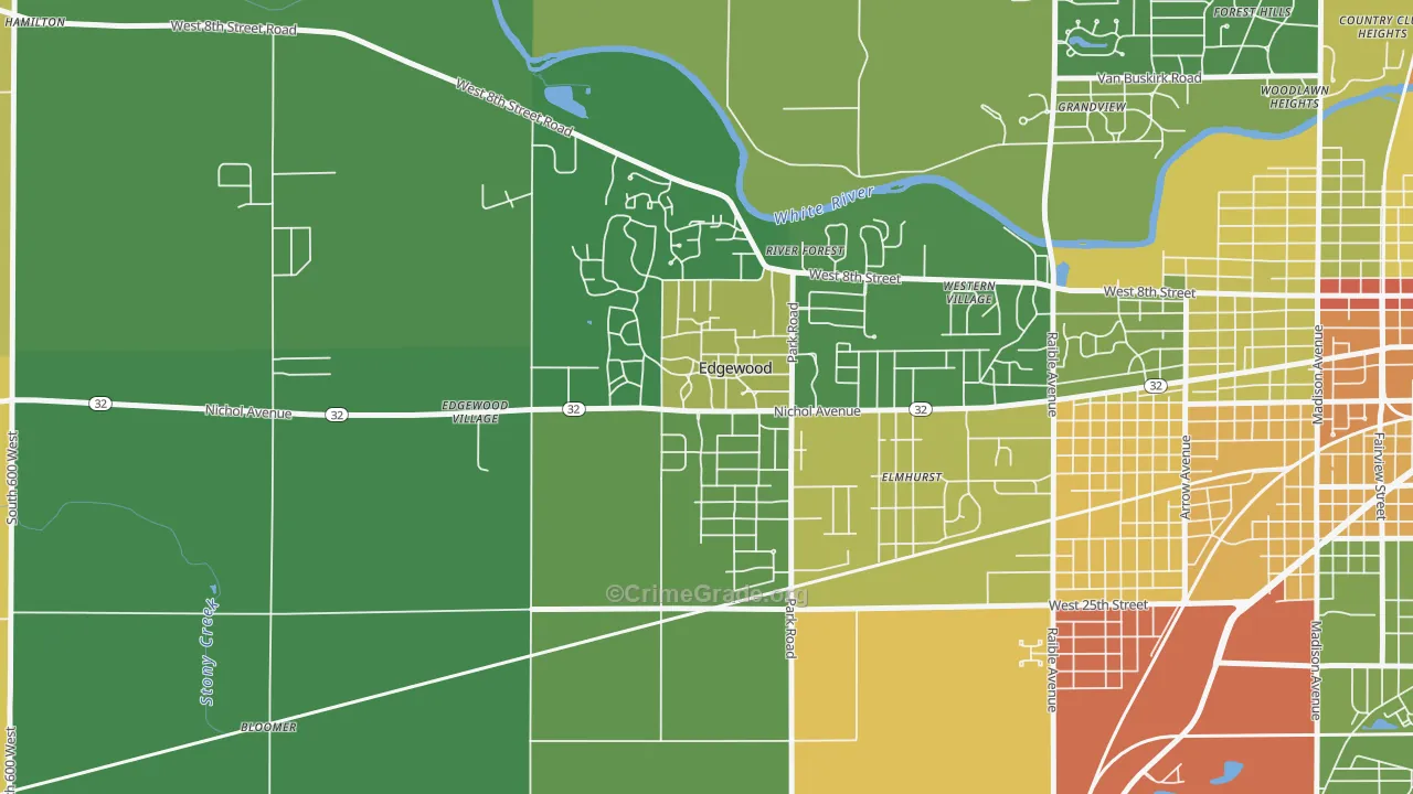 Edgewood, IN Map of Drug-Related Crime Rates