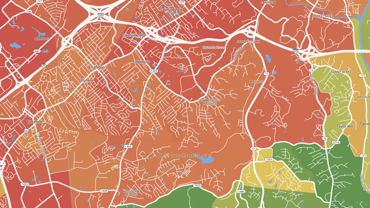 Edgewood, KY Map of Drug-Related Crime Rates