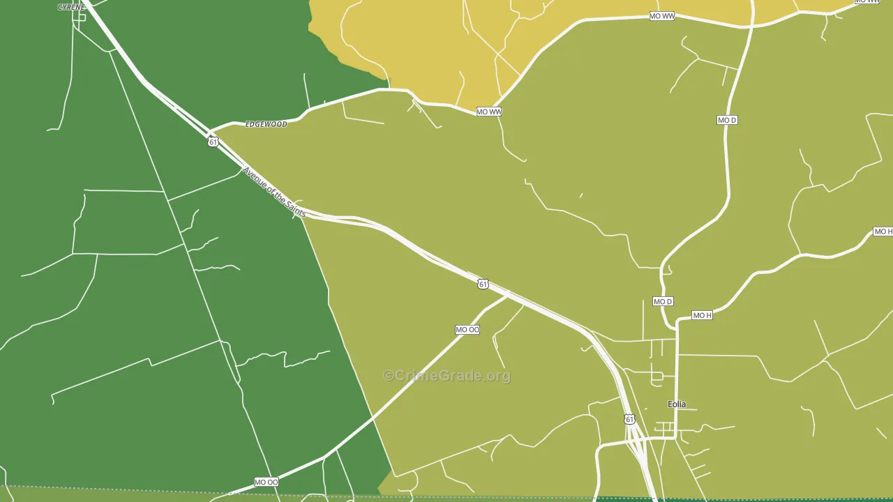 Edgewood, MO Map of Drug-Related Crime Rates