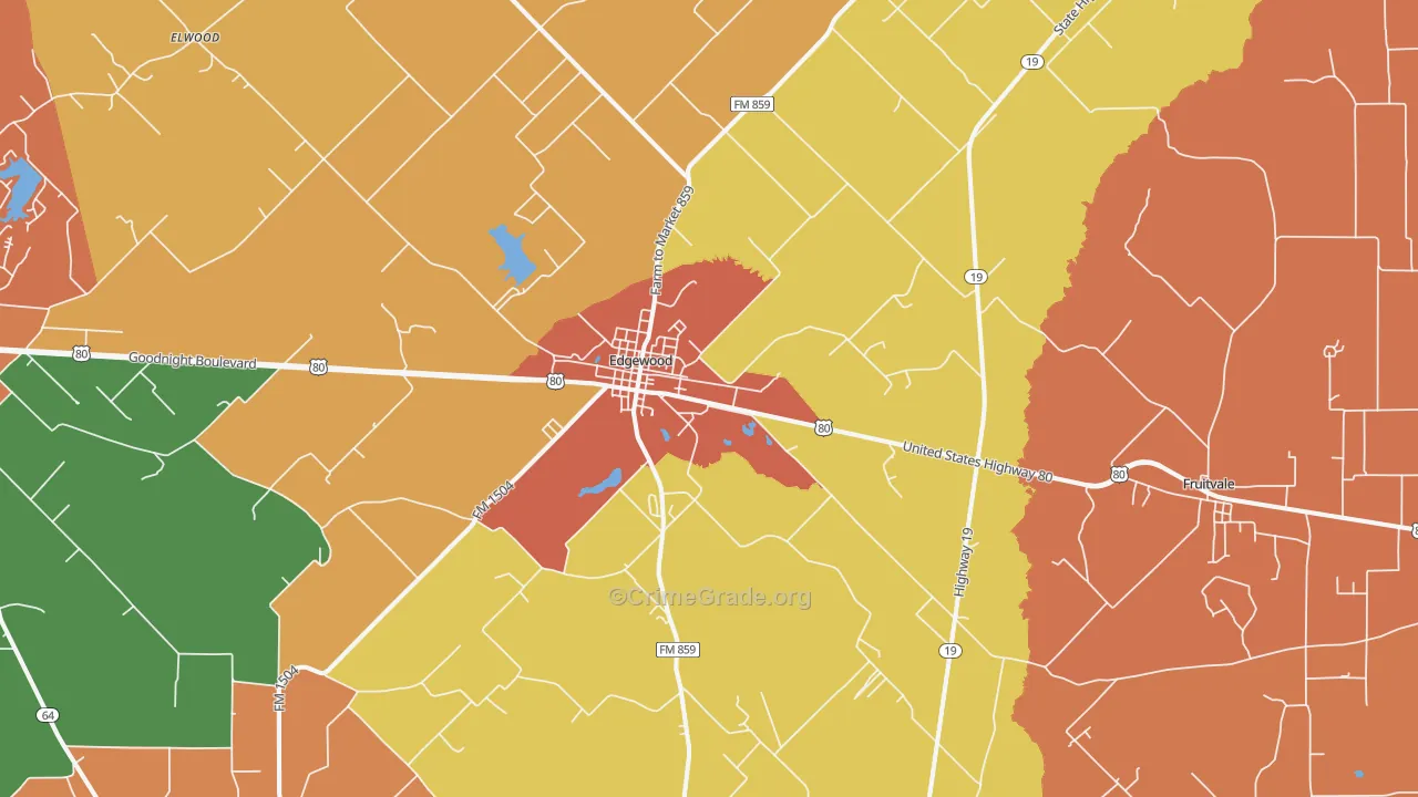 Edgewood, TX Map of Drug-Related Crime Rates