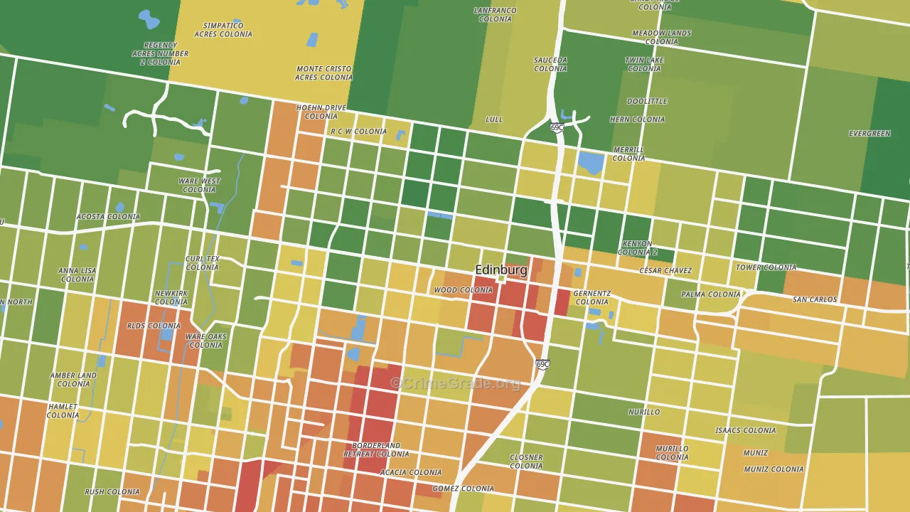 Edinburg, TX Map of Drug-Related Crime Rates