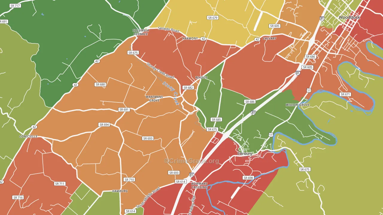 Edinburg, VA Map of Drug-Related Crime Rates