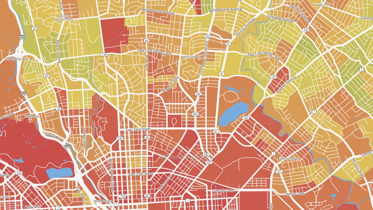Ednor Gardens-Lakeside, Baltimore, MD Map of Drug-Related Crime Rates
