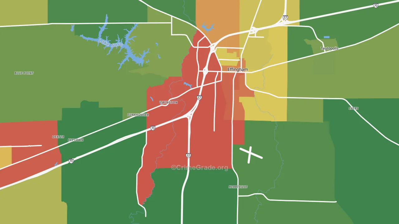 Effingham County, IL Map of Drug-Related Crime Rates