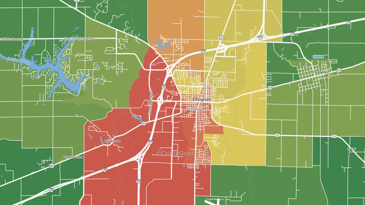 Effingham, IL Map of Drug-Related Crime Rates
