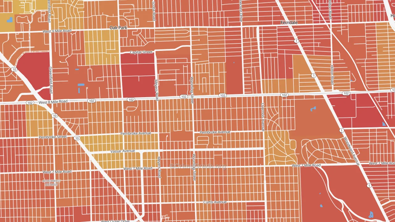 Eight Mile Wyoming, Detroit, MI Map of Drug-Related Crime Rates