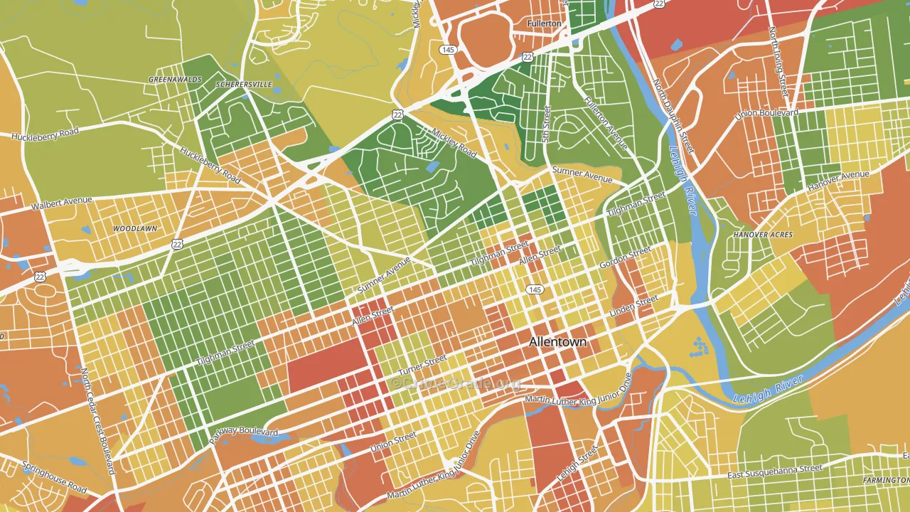 Eighth Ward, Allentown, PA Map of Drug-Related Crime Rates