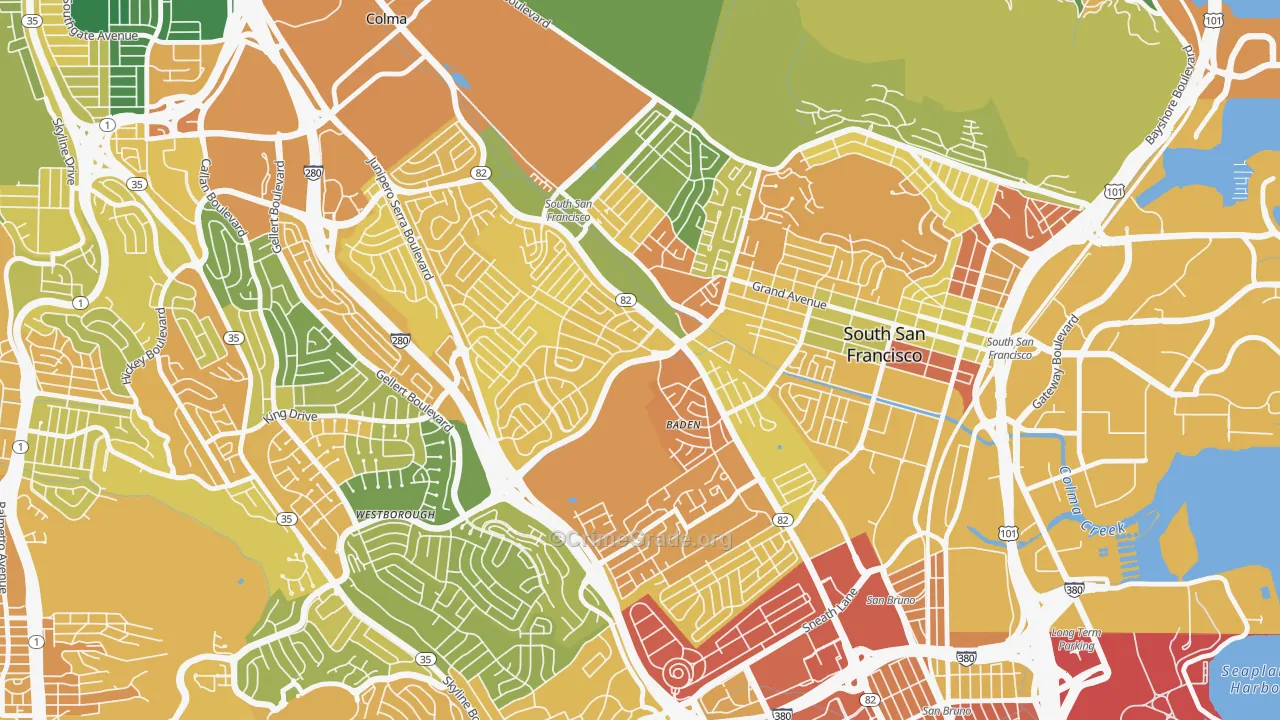 El Camino, South San Francisco, CA Map of Drug-Related Crime Rates
