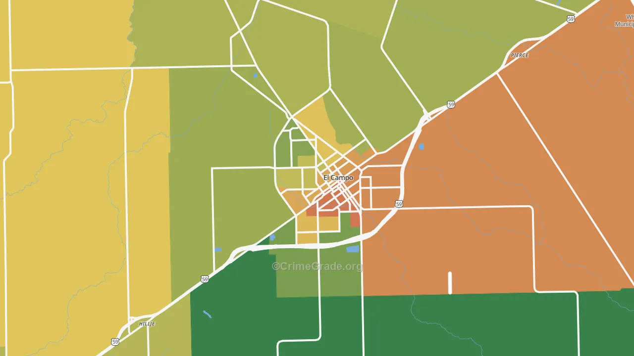 El Campo, TX Map of Drug-Related Crime Rates