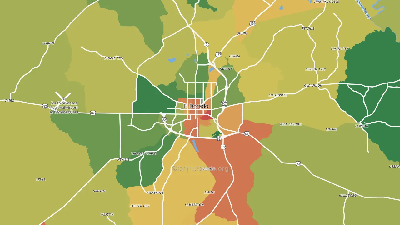 El Dorado, AR Map of Drug-Related Crime Rates
