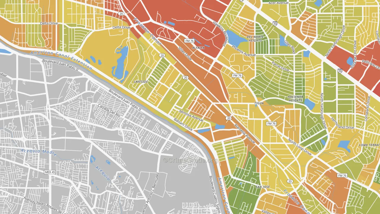 El Paso Lower Valley, El Paso, TX Map of Drug-Related Crime Rates