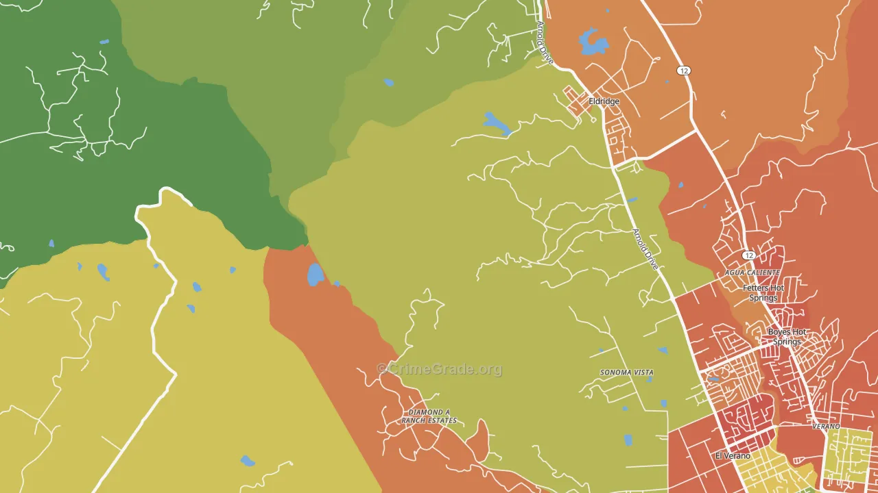 El Verano, CA Map of Drug-Related Crime Rates