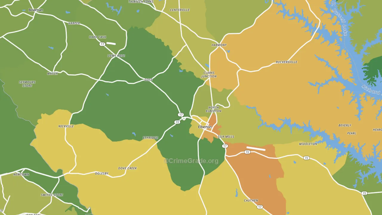 Elbert County, GA Map of Drug-Related Crime Rates