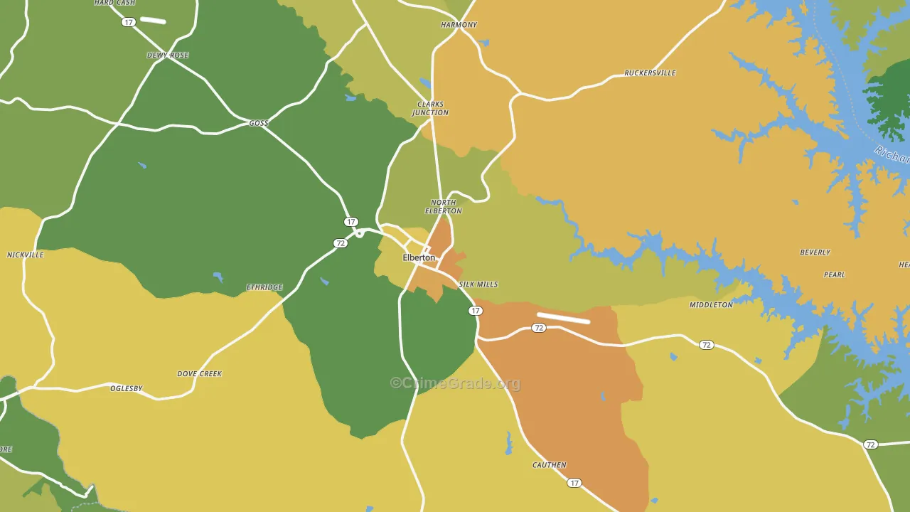 Elberton, GA Map of Drug-Related Crime Rates