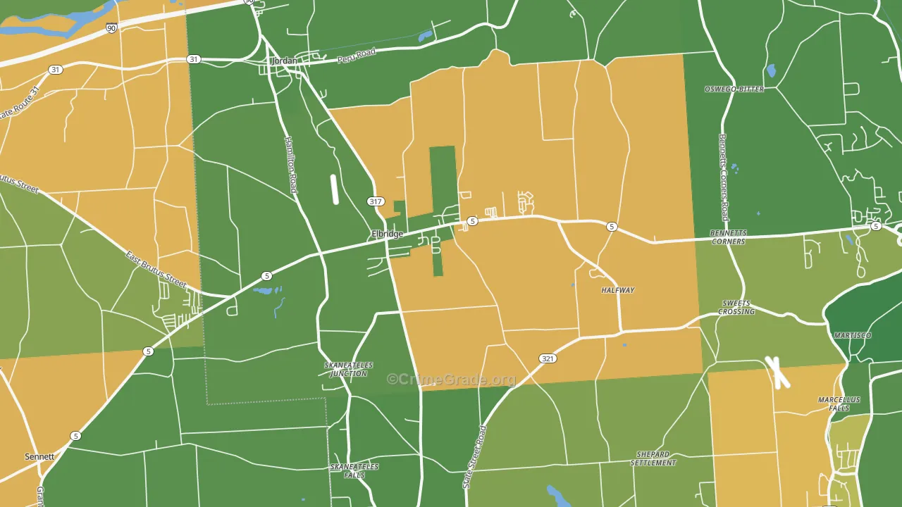 Elbridge, NY Map of Drug-Related Crime Rates