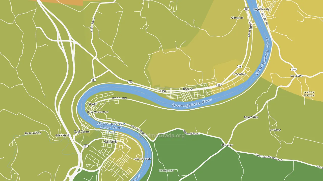 Elco, PA Map of Drug-Related Crime Rates