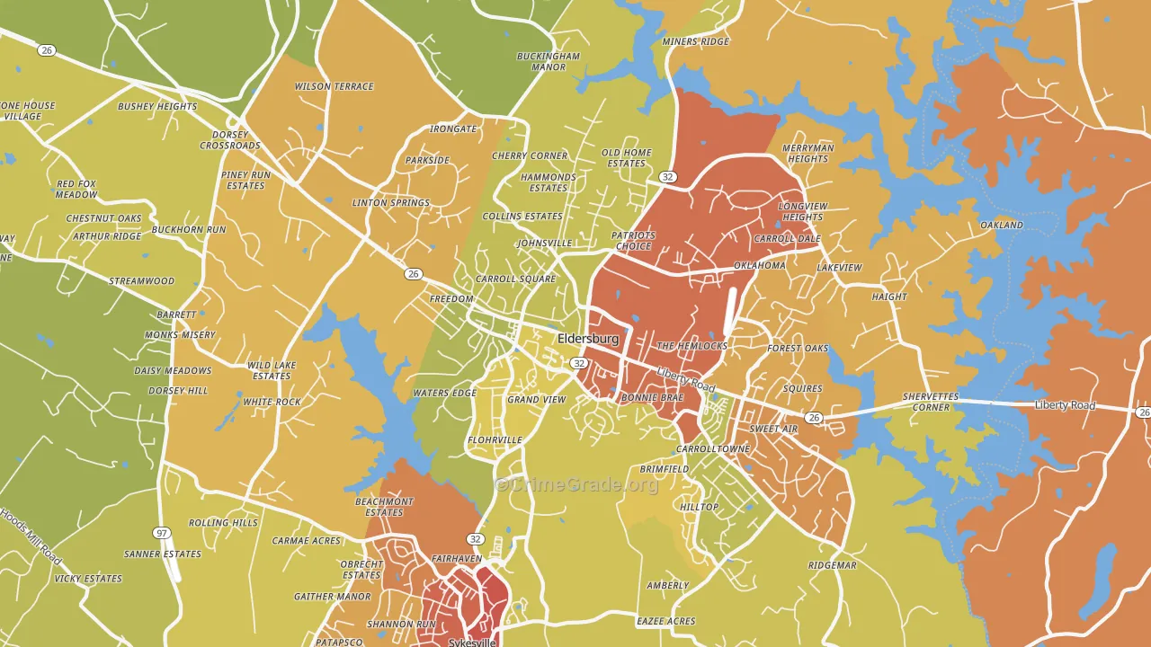 Eldersburg, MD Map of Drug-Related Crime Rates