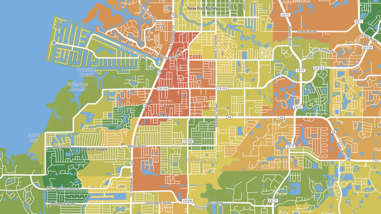 Elfers, FL Map of Drug-Related Crime Rates