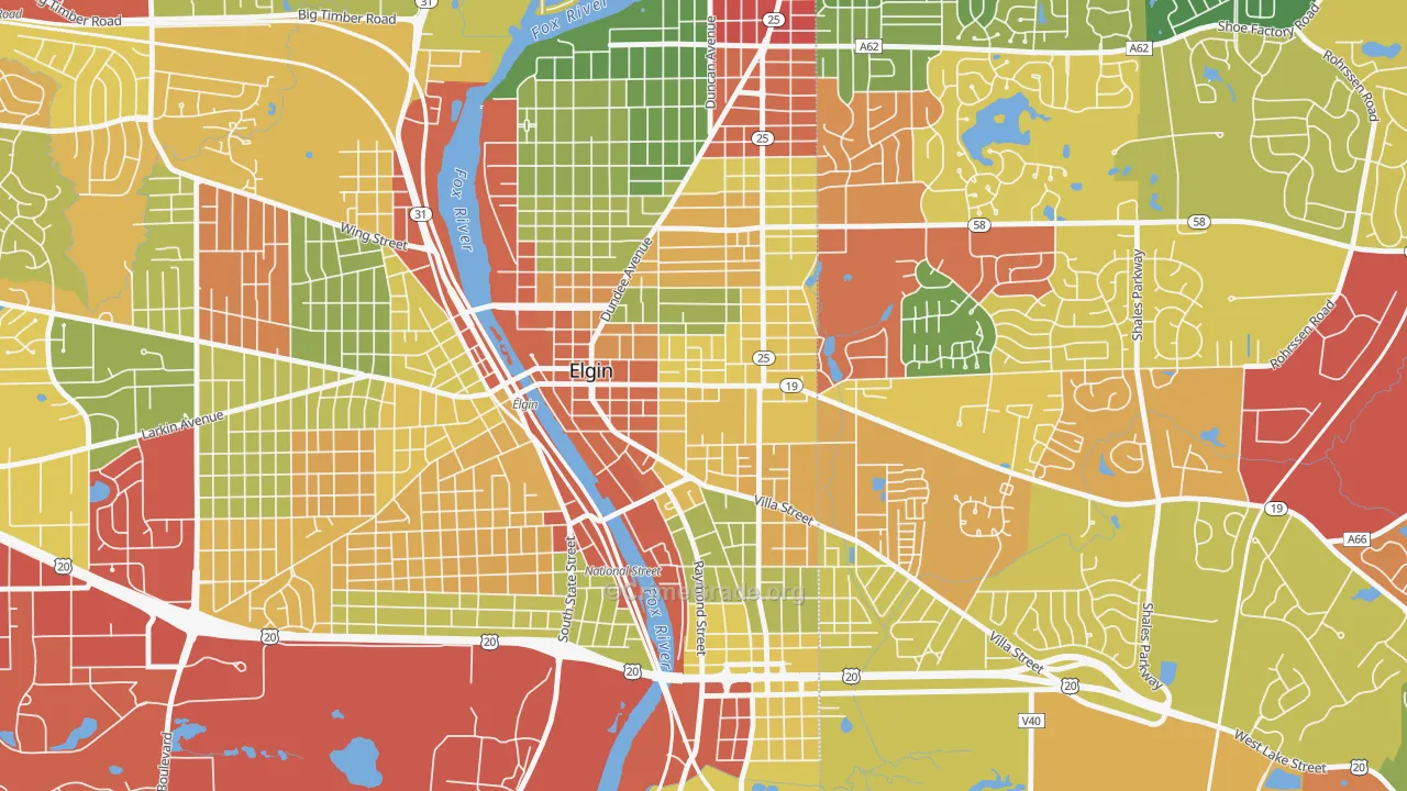 Elgin Historic District, Elgin, IL Map of Drug-Related Crime Rates
