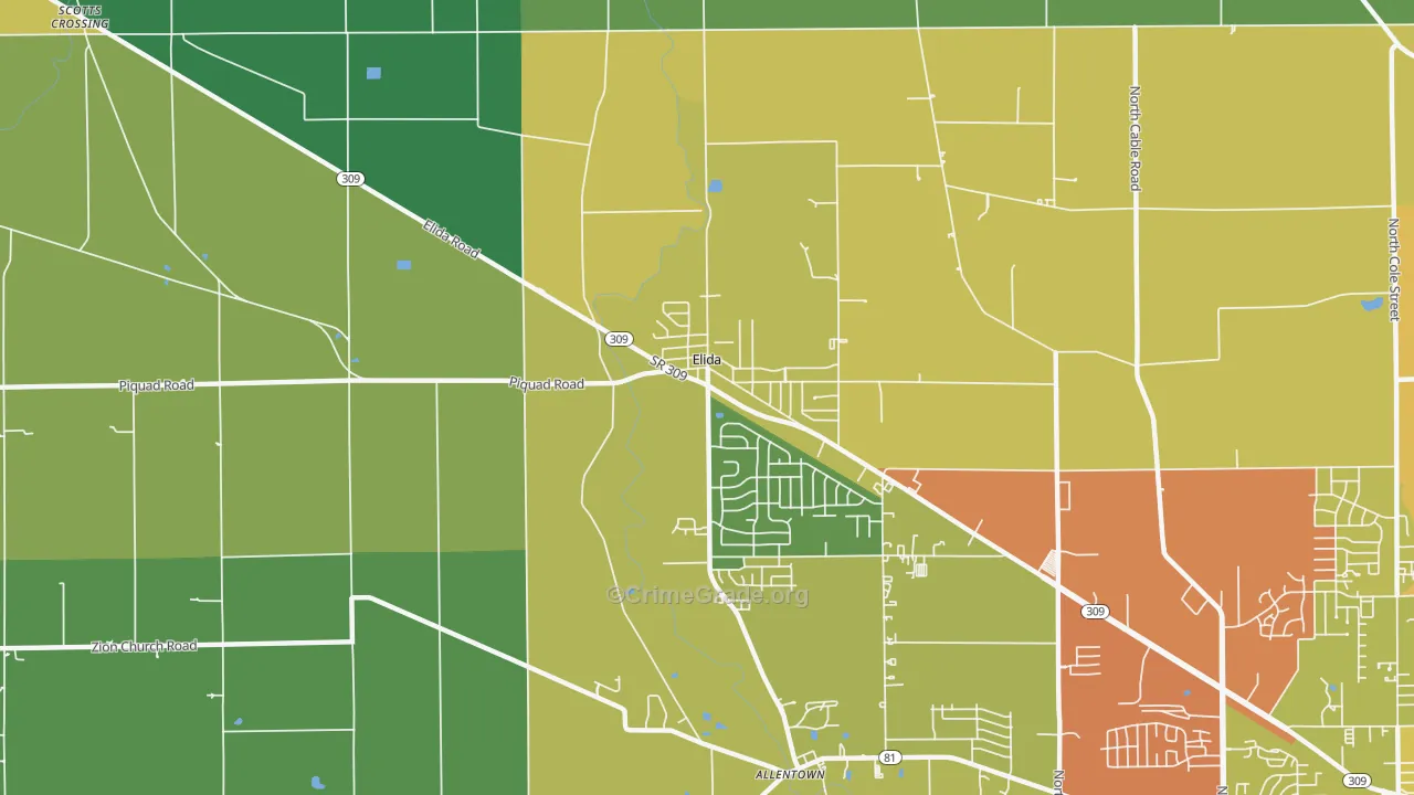 Elida, OH Map of Drug-Related Crime Rates