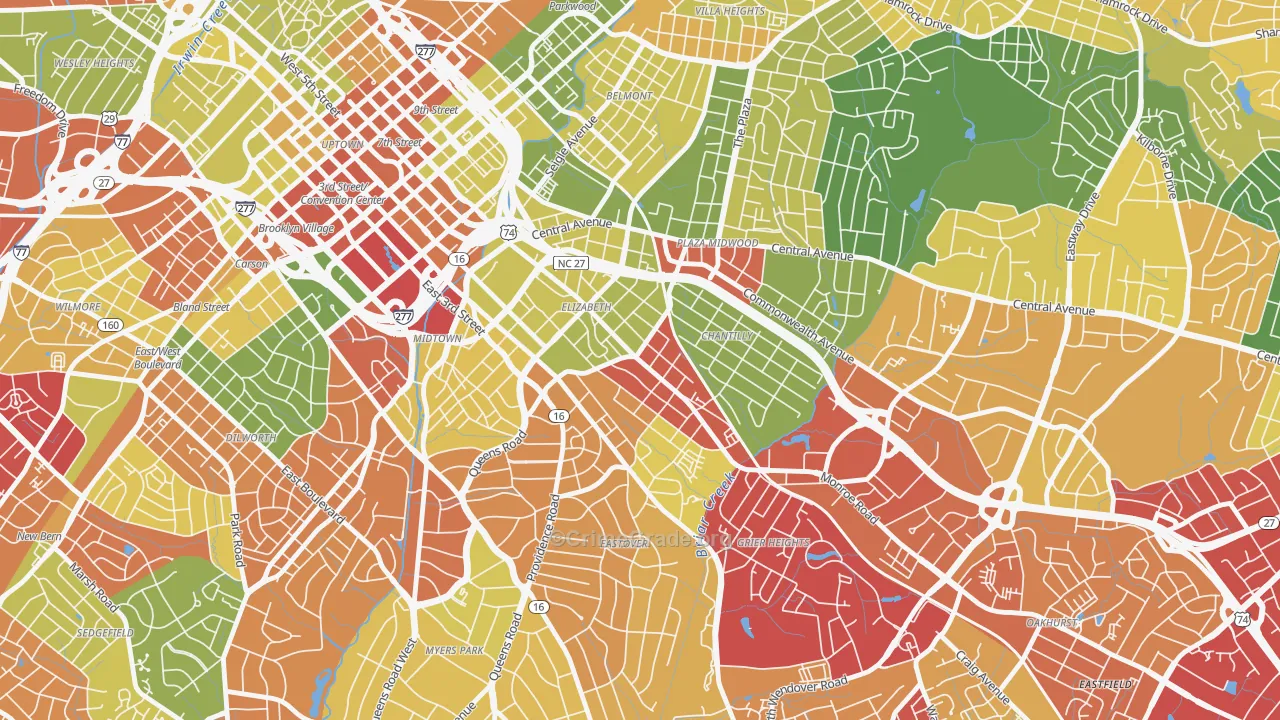 Elizabeth, Charlotte, NC Map of Drug-Related Crime Rates