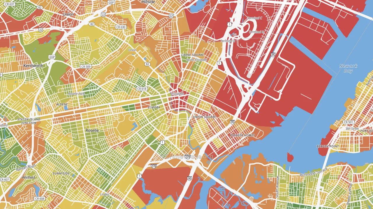 Elizabeth, NJ Map of Drug-Related Crime Rates