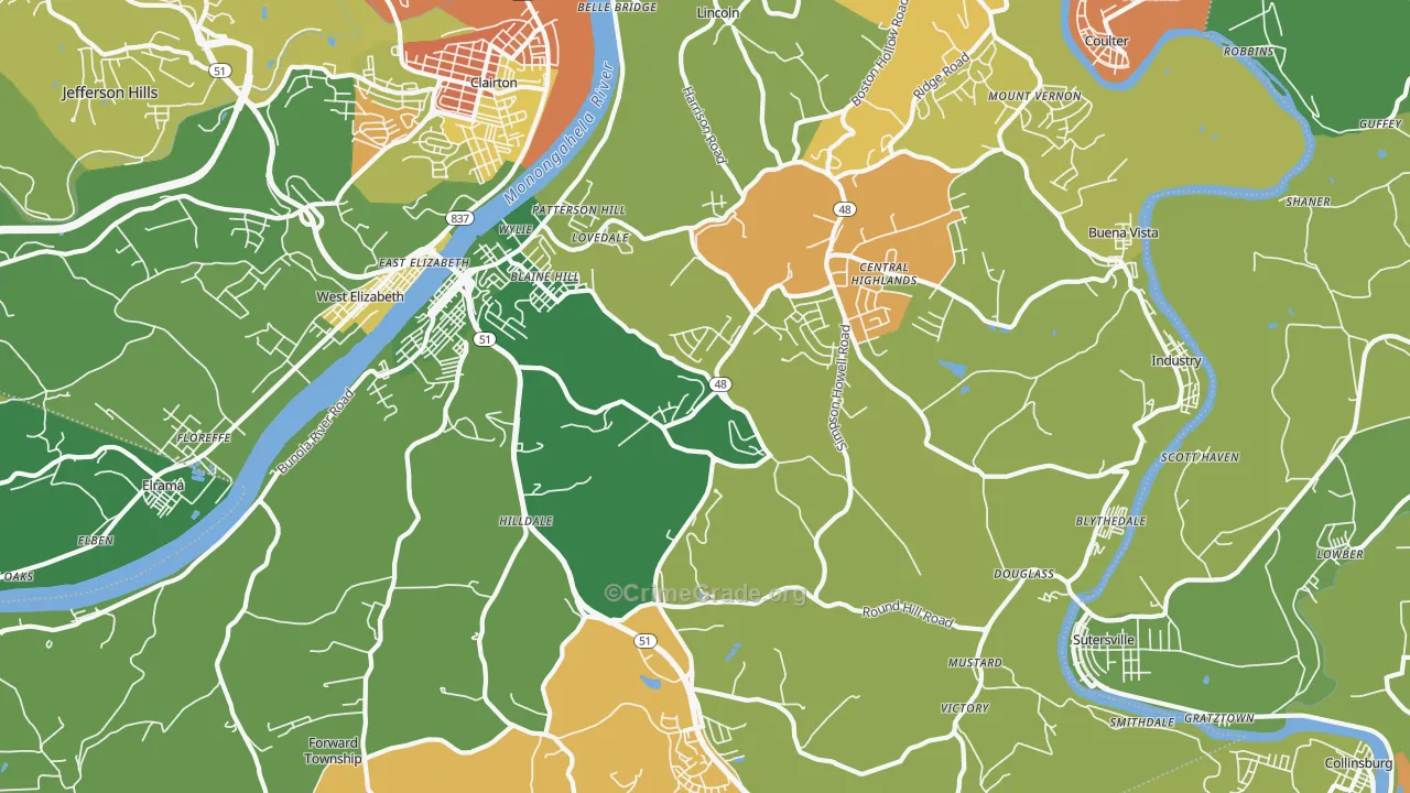 Elizabeth, PA Map of Drug-Related Crime Rates