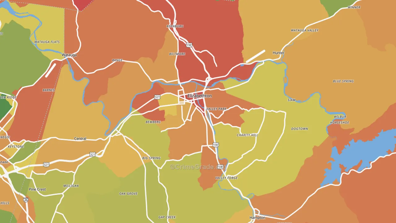 Elizabethton, TN Map of Drug-Related Crime Rates