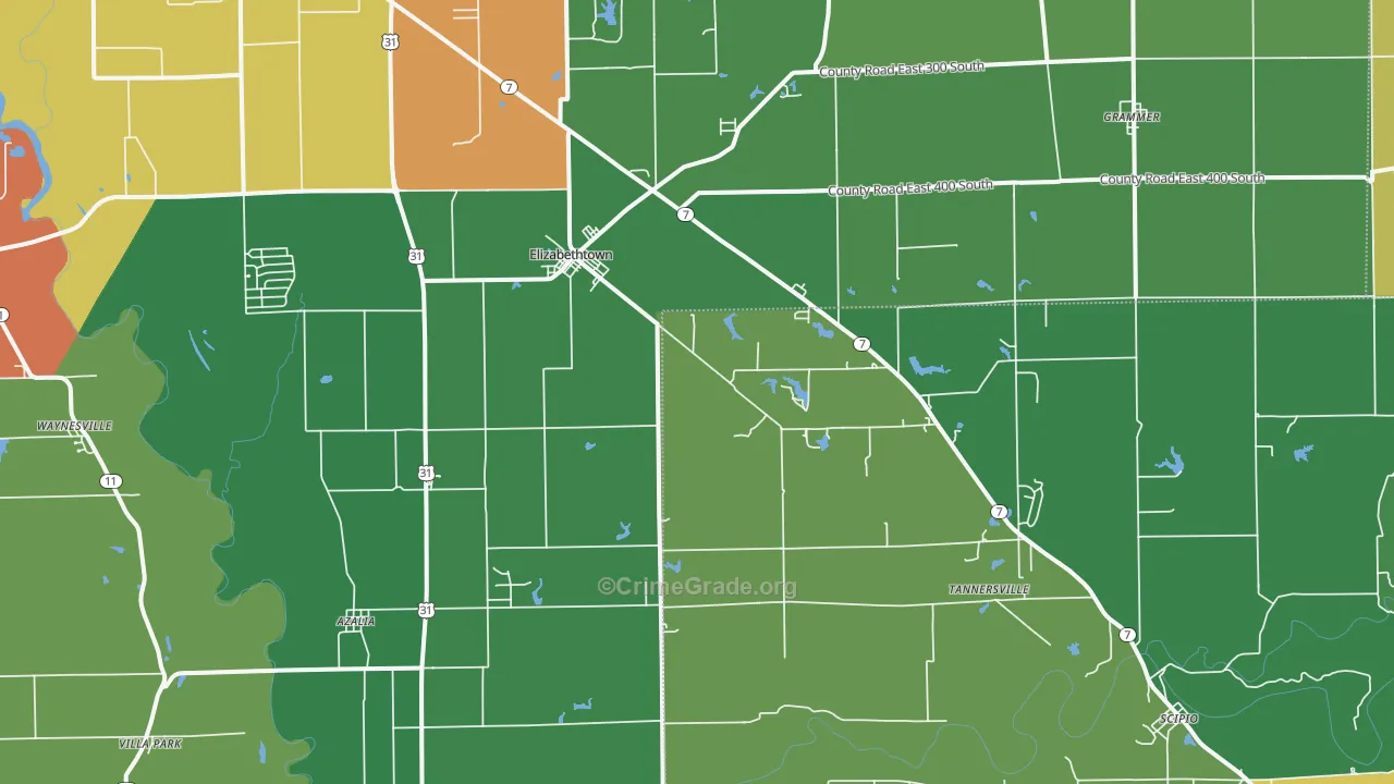 Elizabethtown, IN Map of Drug-Related Crime Rates
