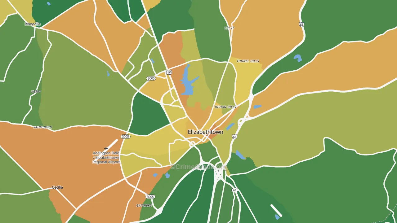 Elizabethtown, KY Map of Drug-Related Crime Rates