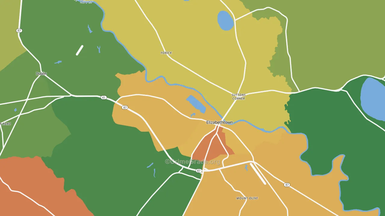 Elizabethtown, NC Map of Drug-Related Crime Rates