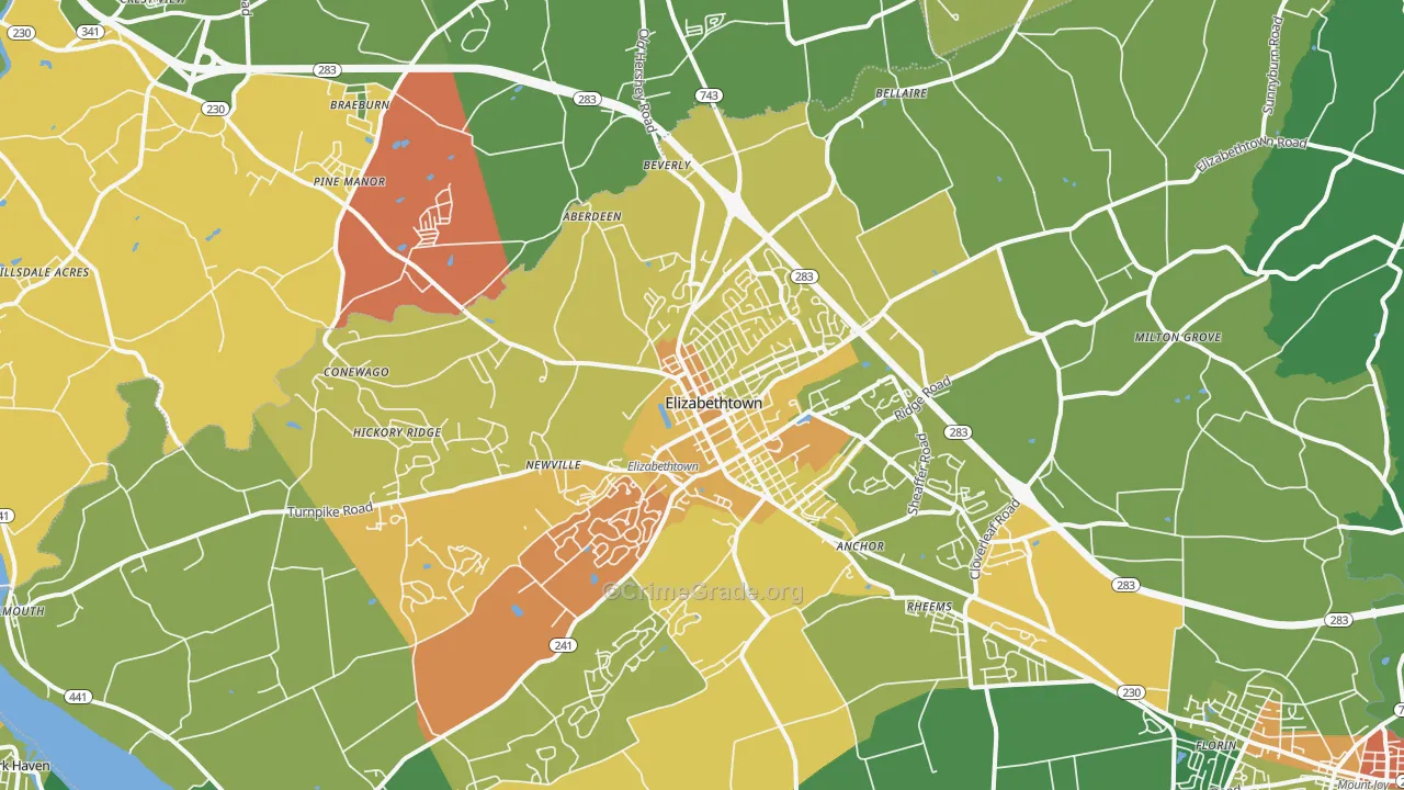 Elizabethtown, PA Map of Drug-Related Crime Rates