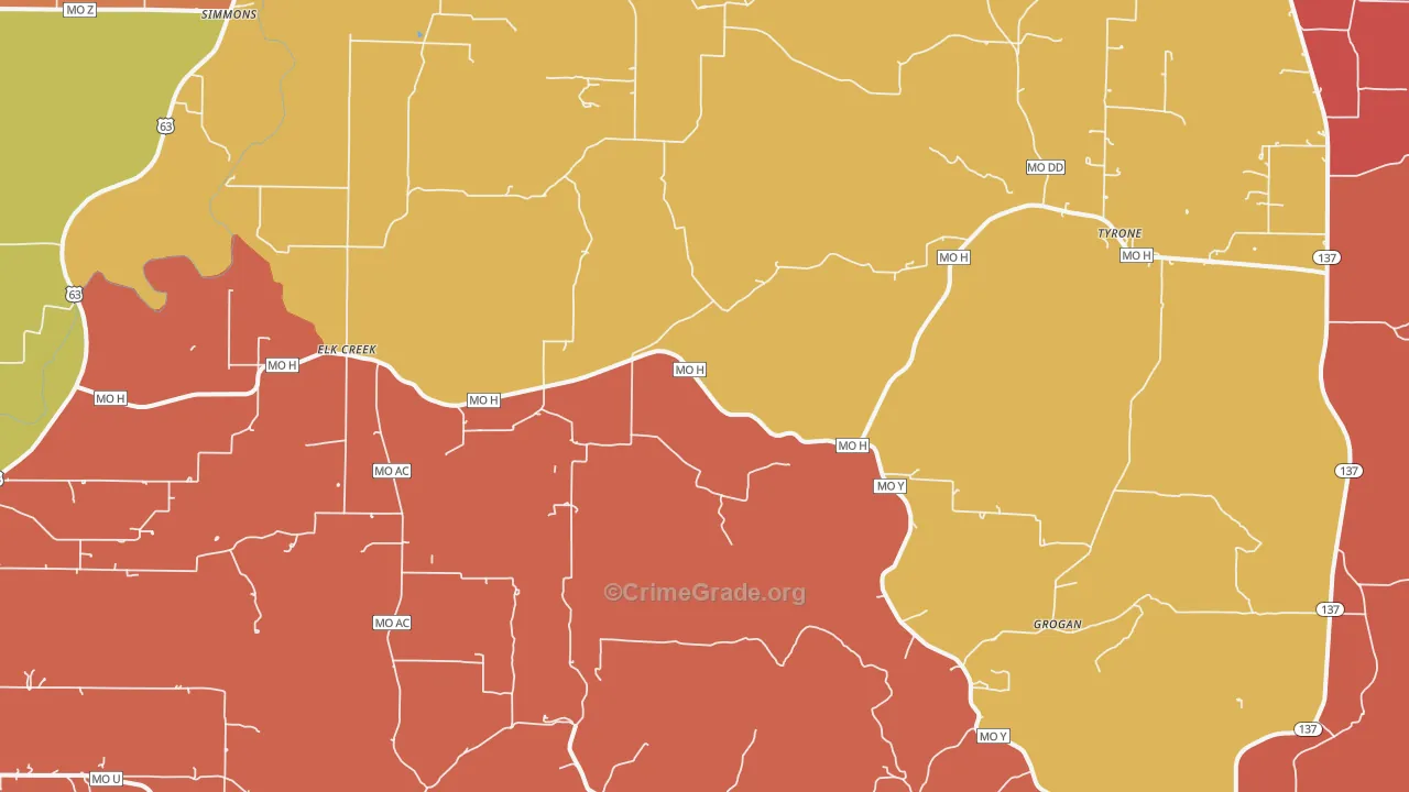 Elk Creek, MO Map of Drug-Related Crime Rates