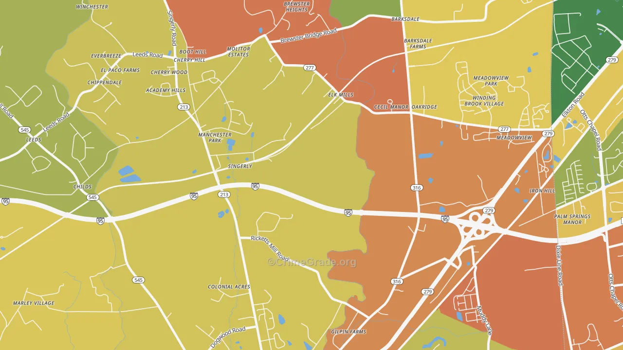 Elk Mills, MD Map of Drug-Related Crime Rates