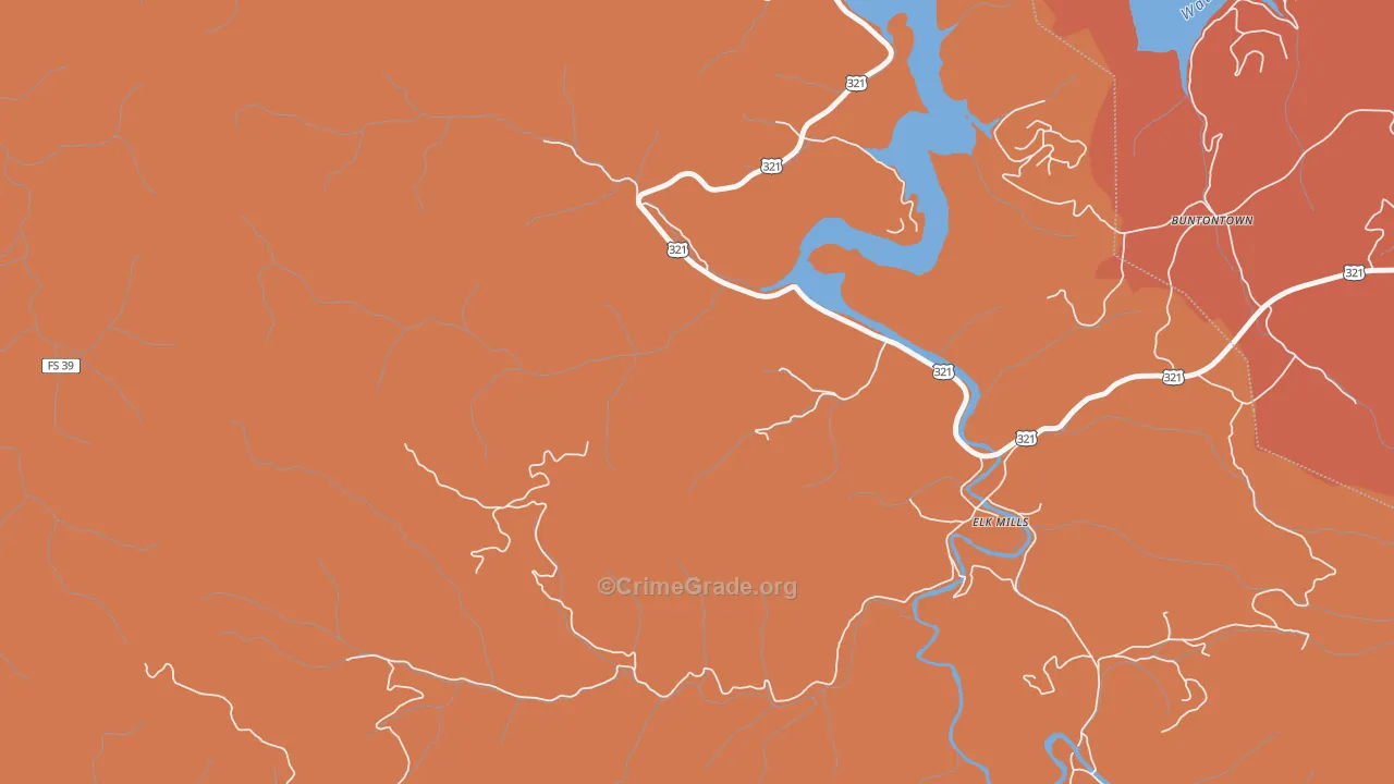 Elk Mills, TN Map of Drug-Related Crime Rates
