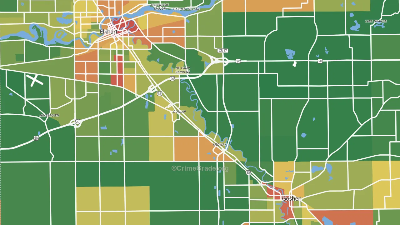 Elkhart County, IN Map of Drug-Related Crime Rates